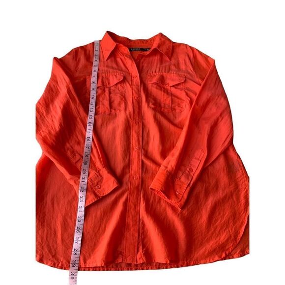 Lauren Ralph Lauren Cotton/Silk Blend Red Orange Button Down Shirt - Picture 9 of 10